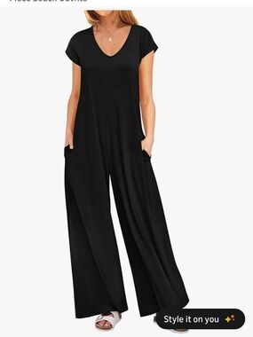 Tan V-Neck Wide-Leg Jumpsuit
